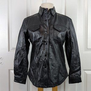 USA Bikers Dream Apparel Leather Button Down Collared Shacket Black Small